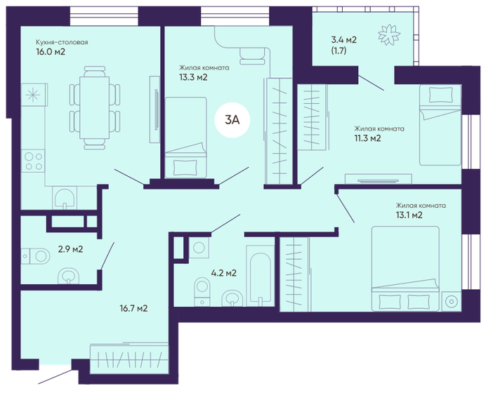 79,2 м², 3-комнатная квартира 9 424 800 ₽ - изображение 24