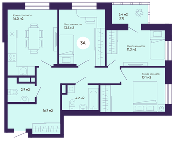 Квартира 79,2 м², 3-комнатная - изображение 1