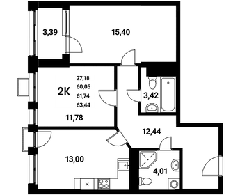 Квартира 61,8 м², 2-комнатная - изображение 1