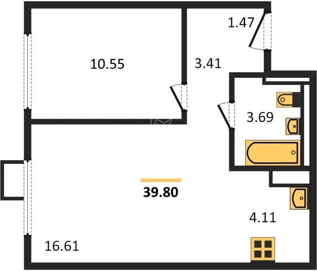 39,8 м², 1-комнатная квартира 7 200 000 ₽ - изображение 1