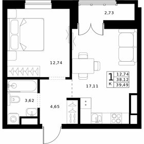 Квартира 39,5 м², 1-комнатная - изображение 1