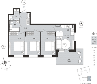 Квартира 74,1 м², 4-комнатная - изображение 1