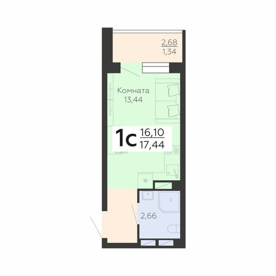 17,4 м², 1-комнатная квартира 1 988 160 ₽ - изображение 1