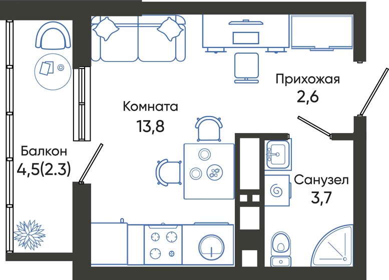 22,4 м², квартира-студия 5 839 680 ₽ - изображение 1