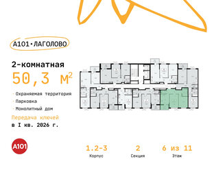 50,3 м², 2-комнатная квартира 7 130 339 ₽ - изображение 2