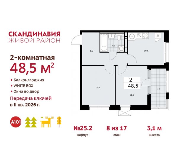 48,5 м², 2-комнатная квартира 14 241 597 ₽ - изображение 24