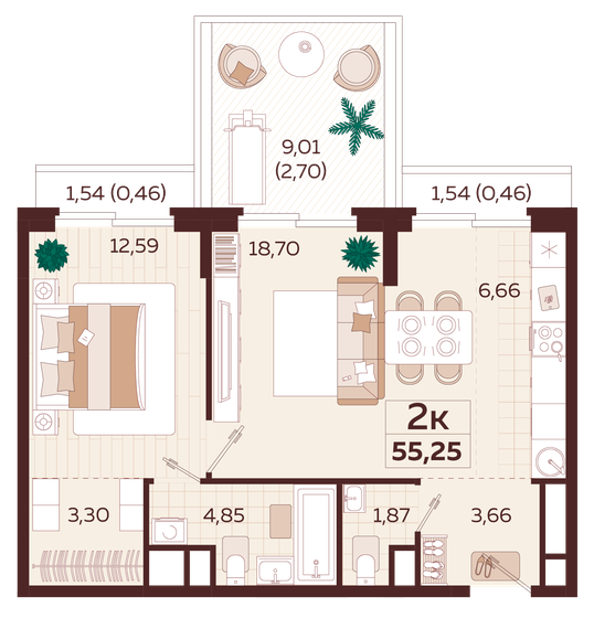 55,3 м², 2-комнатная квартира 27 070 000 ₽ - изображение 1