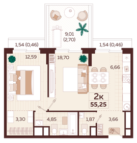 55,3 м², 2-комнатная квартира 25 450 000 ₽ - изображение 16