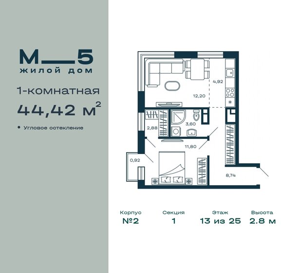 44,4 м², 1-комнатная квартира 11 608 234 ₽ - изображение 24
