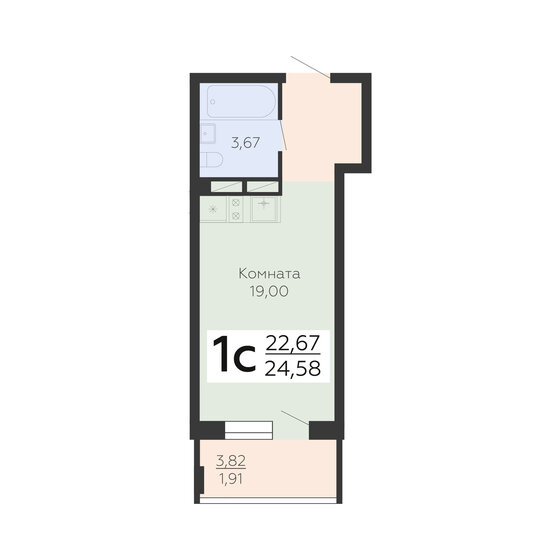 24,6 м², 1-комнатная квартира 3 932 800 ₽ - изображение 1