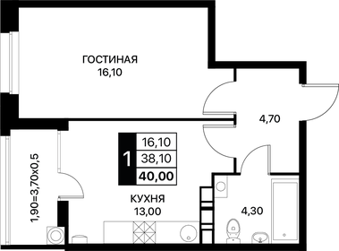 Квартира 40 м², 1-комнатная - изображение 1