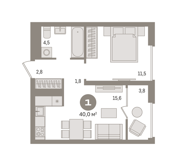 40 м², 1-комнатная квартира 8 000 000 ₽ - изображение 19