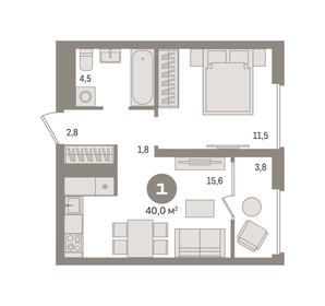 41,6 м², 1-комнатная квартира 9 140 000 ₽ - изображение 28