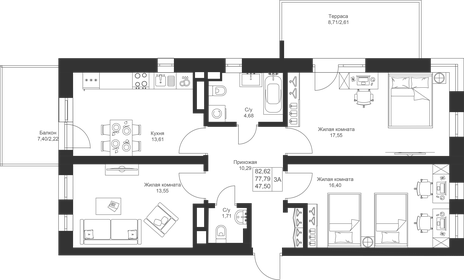 82,7 м², 3-комнатная квартира 10 168 410 ₽ - изображение 67