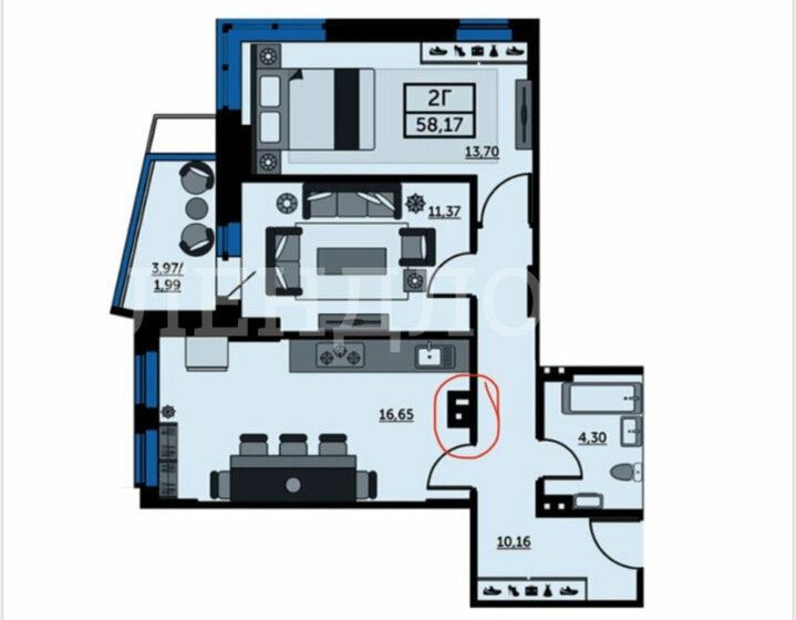 58,2 м², 2-комнатная квартира 7 400 000 ₽ - изображение 1