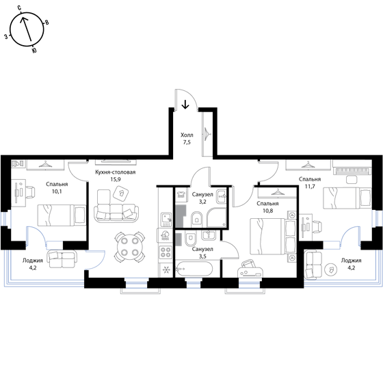 66,9 м², 4-комнатная квартира 11 373 000 ₽ - изображение 1