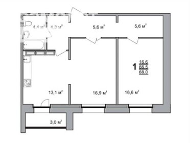 Квартира 68 м², 2-комнатная - изображение 1