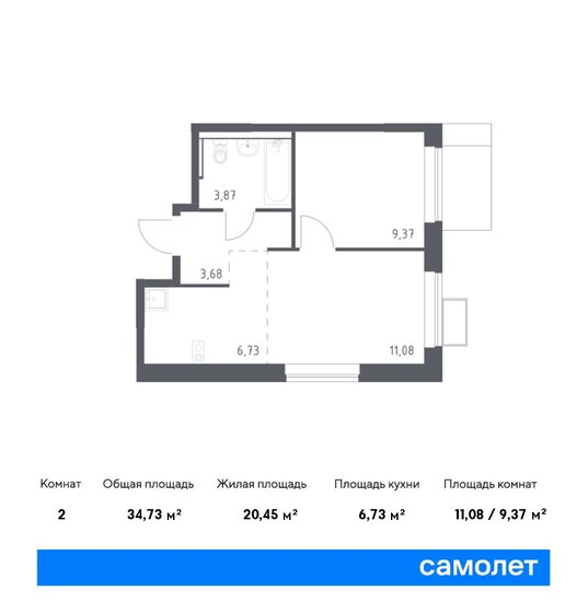 34,7 м², 1-комнатная квартира 7 129 174 ₽ - изображение 15