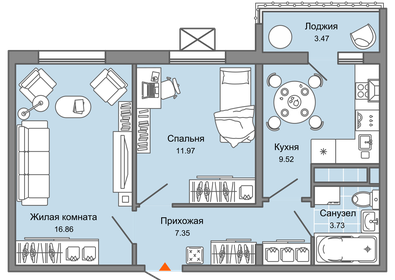 Квартира 51 м², 2-комнатная - изображение 1