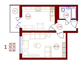 43,3 м², 1-комнатная квартира 4 400 000 ₽ - изображение 92