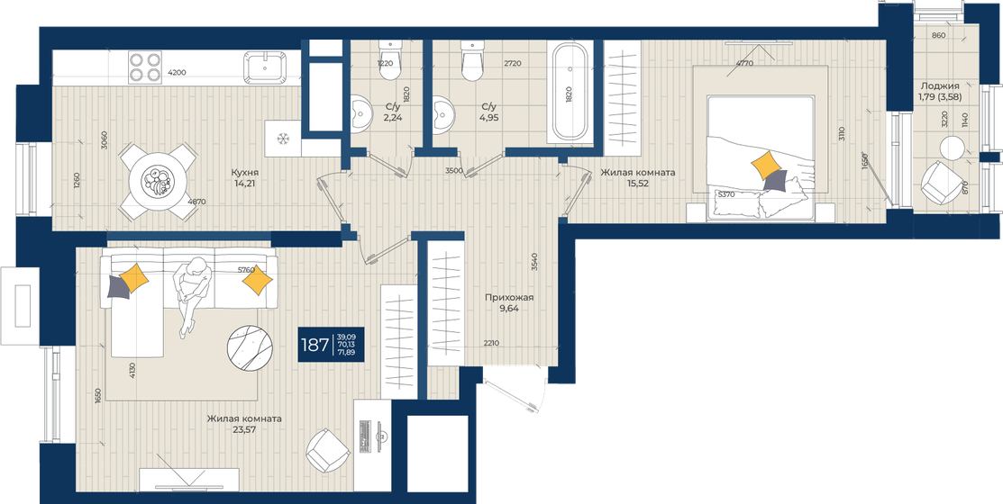 71,9 м², 2-комнатная квартира 19 418 400 ₽ - изображение 1