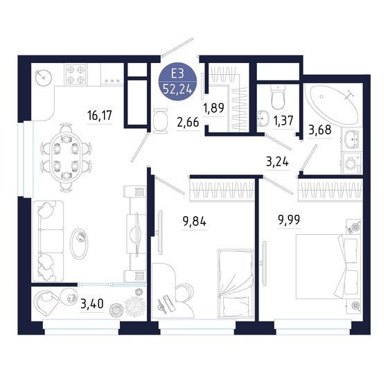52,2 м², 2-комнатная квартира 6 110 513 ₽ - изображение 1