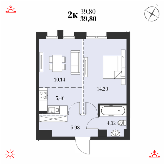 39,8 м², 2-комнатная квартира 6 968 000 ₽ - изображение 1