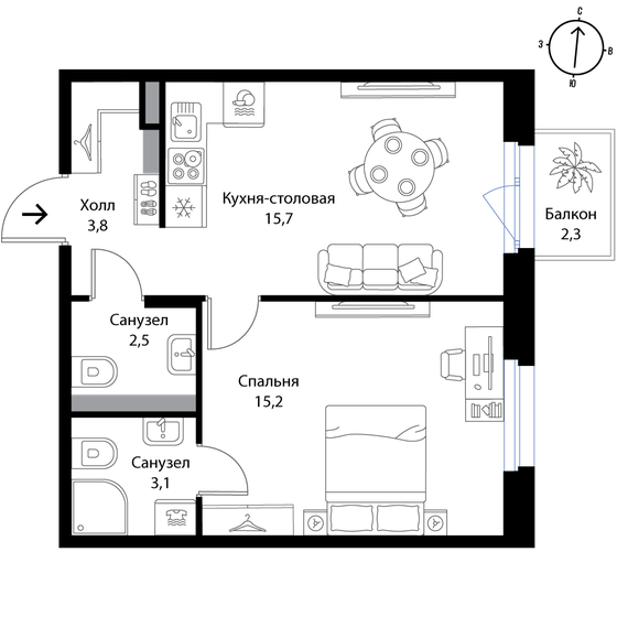 41 м², 1-комнатная квартира 6 929 000 ₽ - изображение 1