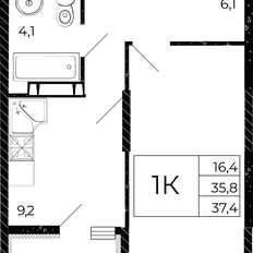 Квартира 37,4 м², 1-комнатная - изображение 2