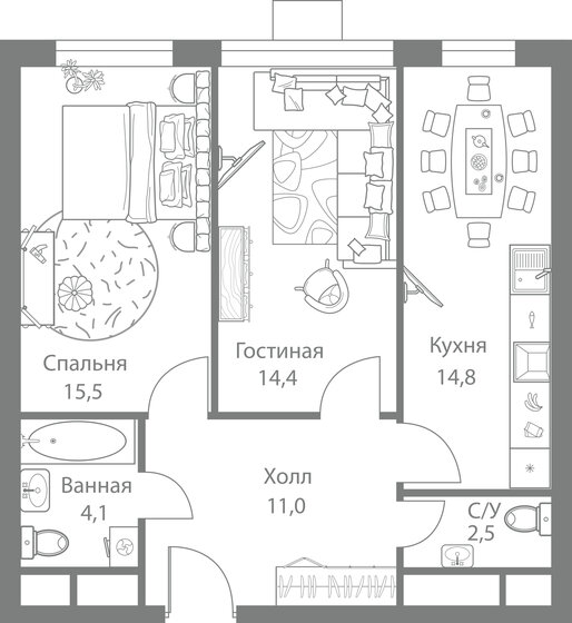 62,3 м², 2-комнатная квартира 18 627 700 ₽ - изображение 1
