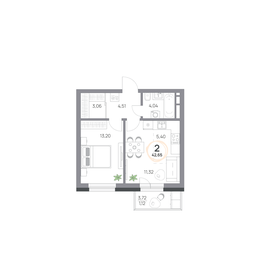 Квартира 42,7 м², 2-комнатная - изображение 1