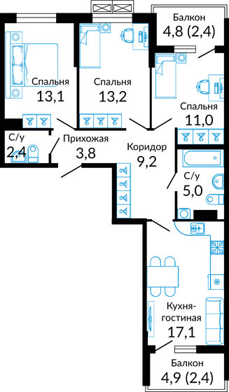 81,5 м², 3-комнатная квартира 10 684 650 ₽ - изображение 1