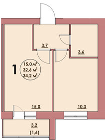 Квартира 34,2 м², 1-комнатная - изображение 1