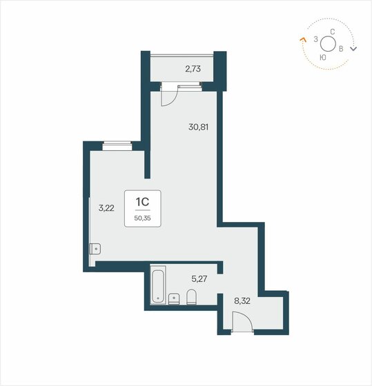 50,4 м², апартаменты-студия 7 350 000 ₽ - изображение 1