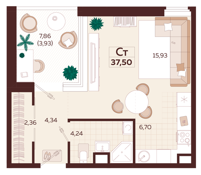 37,5 м², 1-комнатная квартира 19 380 000 ₽ - изображение 1