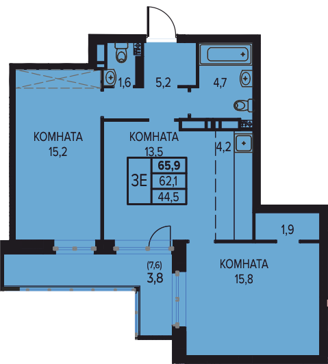 65,9 м², 3-комнатная квартира 7 857 000 ₽ - изображение 1