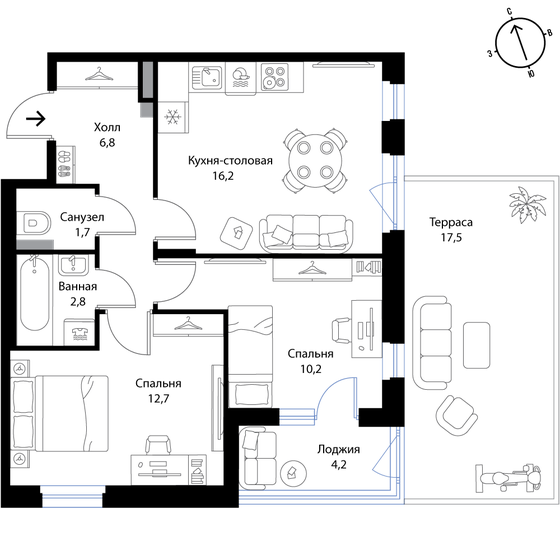 57,7 м², 2-комнатная квартира 10 299 450 ₽ - изображение 1