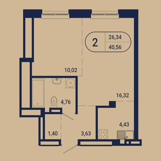 40,6 м², 2-комнатная квартира 13 745 612 ₽ - изображение 1