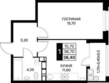36 м², 1-комнатная квартира 4 500 000 ₽ - изображение 85