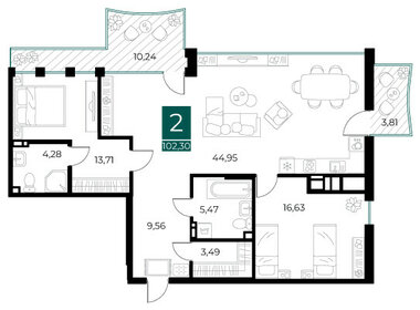 Квартира 102,3 м², 2-комнатная - изображение 1