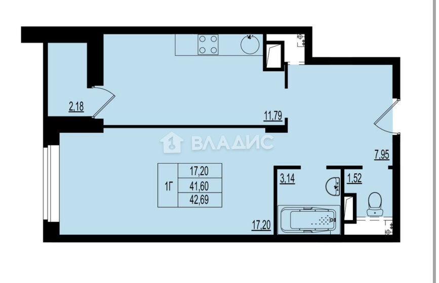 42,5 м², 1-комнатная квартира 3 800 000 ₽ - изображение 1