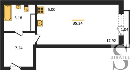 Квартира 35,3 м², 1-комнатная - изображение 1