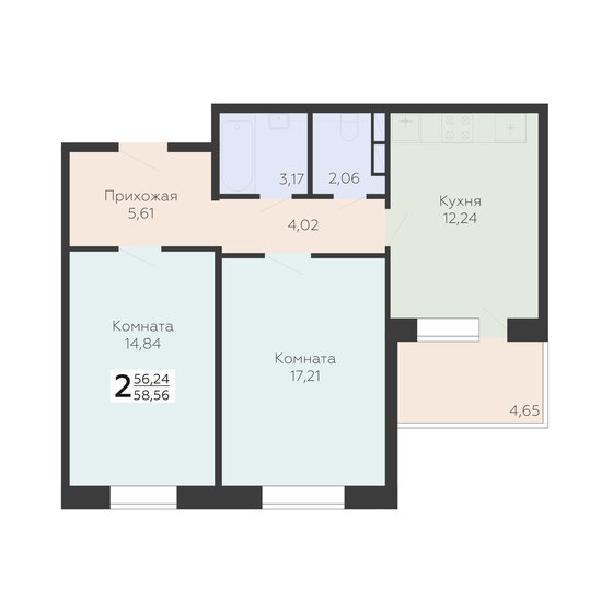 58,6 м², 2-комнатная квартира 5 211 840 ₽ - изображение 1