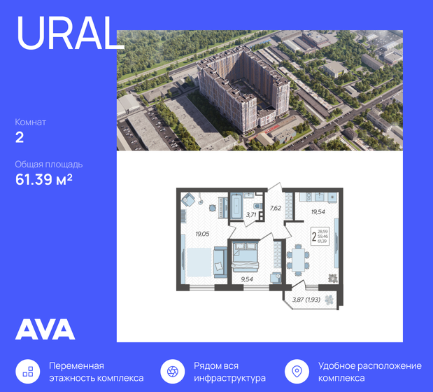 61,4 м², 2-комнатная квартира 9 368 114 ₽ - изображение 46