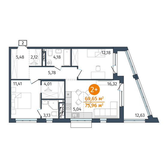 69,7 м², 2-комнатная квартира 9 344 000 ₽ - изображение 18