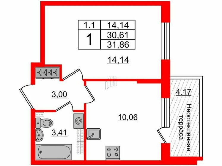 30,6 м², 1-комнатная квартира 6 450 246 ₽ - изображение 11