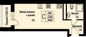 24,8 м², квартира-студия 3 224 000 ₽ - изображение 1