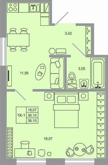 36,1 м², 1-комнатная квартира 4 945 700 ₽ - изображение 1