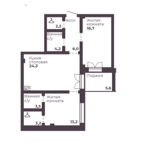 74,1 м², 2-комнатная квартира 9 559 640 ₽ - изображение 21