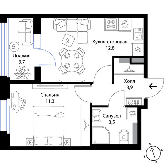 33,4 м², 2-комнатная квартира 6 045 400 ₽ - изображение 51